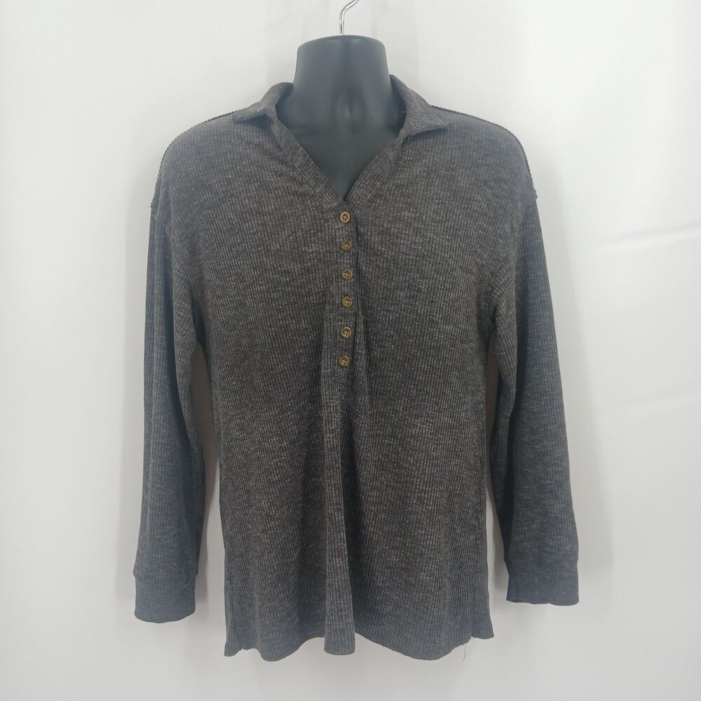 Mens size small vici taupe brown grey v neck pullover sweater 1/2 button